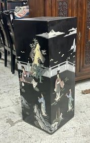 Asian contemporary pedestal, decorated on all sides, from Woodstock, N.Y. estate, measures 36" high