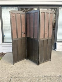 Arts & Crafts oak (3) panel folding screen, from local estate, both sides of material need