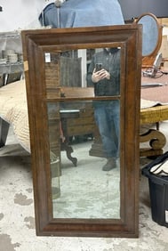 Large period ogee mirror, missing a veneer piece, as pictured, frame measures 48.5" x 25.5".