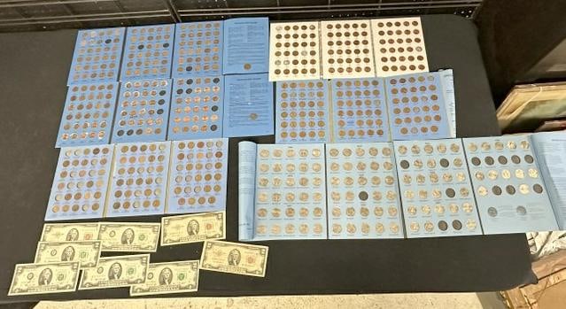 Misc. estate lot of US Pennies albums, State Quarters album, and some older $2 bills…..no complete (1 of 7)
