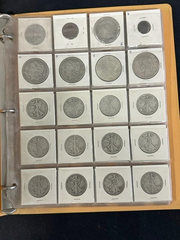 Estate album of older US coins to include (4) silver dollars ( 1888, 1900, 1921, 1922 ), (24) silver (1 of 7)