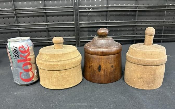 (3) early mechanical butter molds, from estate in Hudson Valley, nice as found condition. (1 of 5)