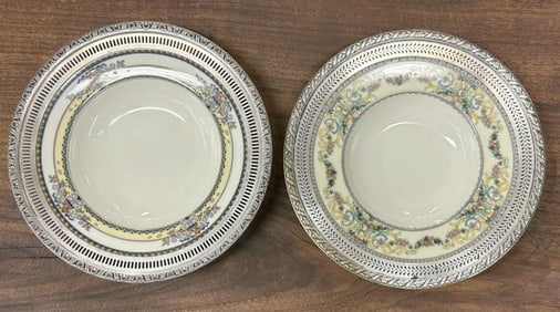 (2) LENOX porcelain plates with sterling silver borders, in excellent condition, marked on back with