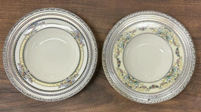 (2) LENOX porcelain plates with sterling silver borders, in excellent condition, marked on back with (1 of 5)
