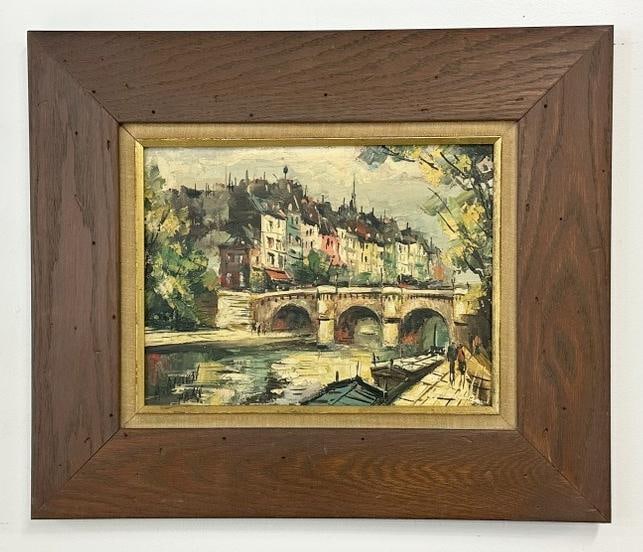 1950's o/c Paris street scene, signed illegibly, looks like ( A. BRAUVET ?? ),  painting measures 9" (1 of 4)