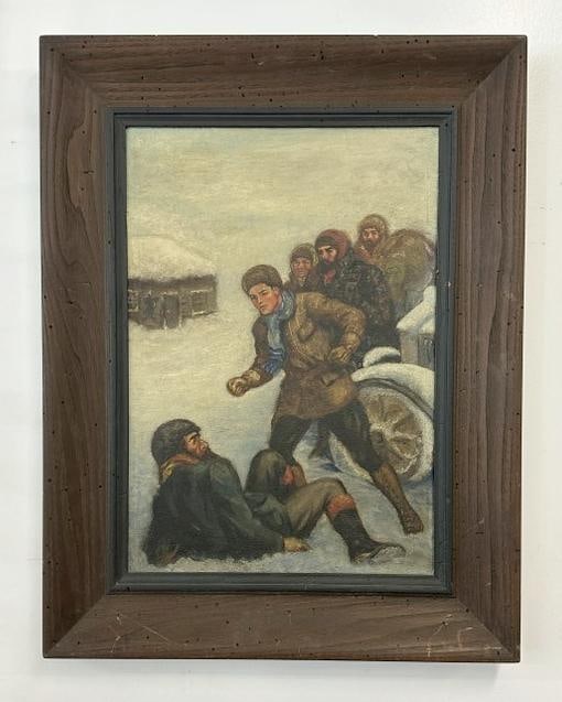 Circa 1940's or so o/b Men fighting, unsigned, the estate it comes from is originally from Hungary, (1 of 3)