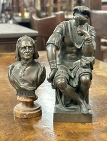 (2) estate bronzes including 4.5" high of Composer LIZT with foundry mark on back on a marble base