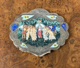 Italian 800 silver enameled compact case with mirror inside, the mirror is off but there…enamel