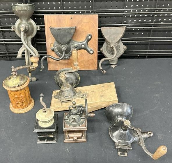 (8) vintage and a few not so vintage coffee grinders, wall mount and countertop, just as we found (1 of 8)