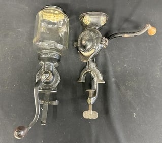 (2) wall mount vintage coffee grinders to include ENTERPRISE 0 & UNIVERSAL 24, nice found condition,