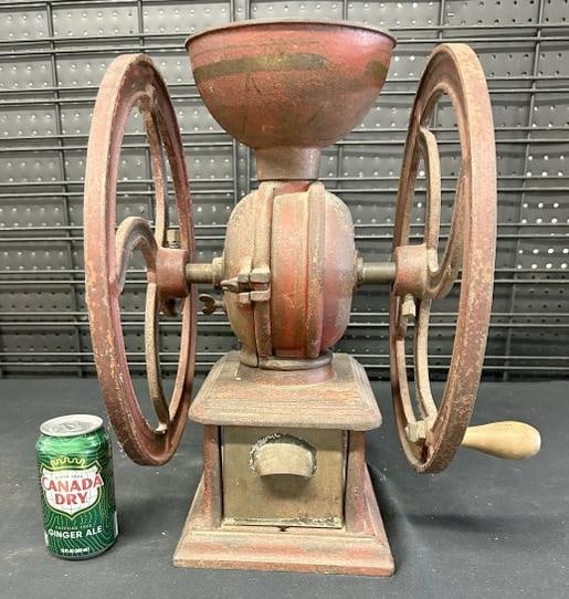 SWIFT MILL LANE BROTHERS MILLBROOK N.Y. No. 14 cast iron coffee grinder in found condition with: SWIFT MILL LANE BROTHERS MILLBROOK N.Y. No. 14 cast iron coffee grinder in found condition with original paint, and wear to paint, drawer intact. From Hudson Valley collection we are selling…..measu