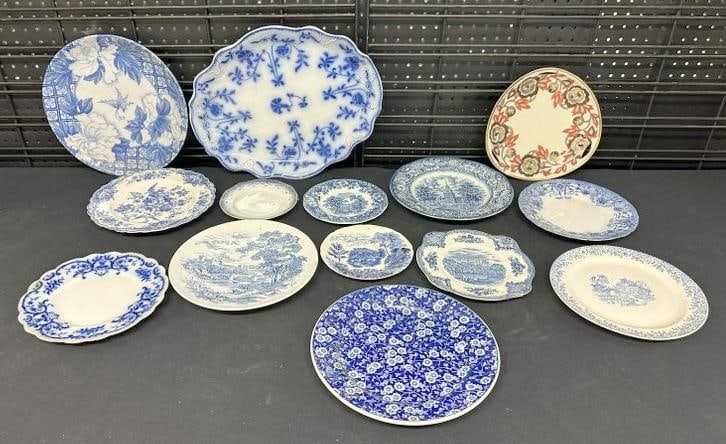 Estate lot blue & white dishes including platter, also a decorative NORITAKE plate in the lot, (1 of 6)
