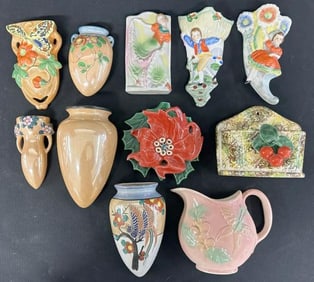 (11) vintage porcelain wall pockets in nice estate found condition. Mostly Made in Japan…..just as