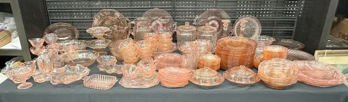 HUGE lot PINK DEPRESSION GLASS from local estate in Hudson Valley, great lot for a collector or