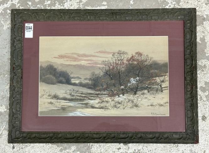 Charles Grant Davidson (1865 - 1945) w/color landscape with luminous sky, in fine estate condition,: Charles Grant Davidson (1865 - 1945) w/color landscape with luminous sky, in fine estate condition, nicely framed and matted. Signed lower right, watercolor measures 11" x 17", the frame emasures 18"