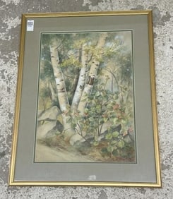 L M Foster w/color landscape with birch trees, dated 1910, in fine estate condition, nicely framed