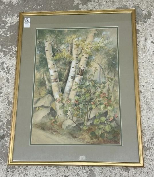 L M Foster w/color landscape with birch trees, dated 1910, in fine estate condition, nicely framed (1 of 4)