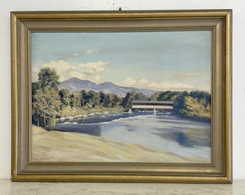 Gilbert Haven Smith (1882 - 1959 large o/c titled ( SACO RIVER, CONWAY NEW HAMPSHIRE ), with old