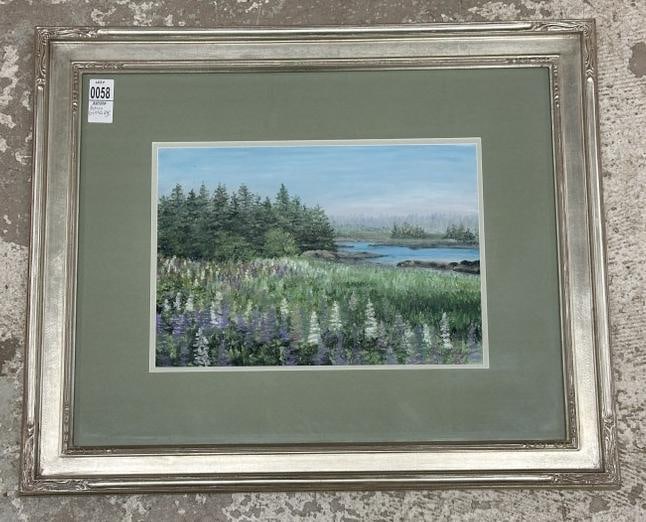 Robin Guthridge (American, 20th Century) pastel on paper landscape titled ( LUPINE FIELD ), signed (1 of 5)