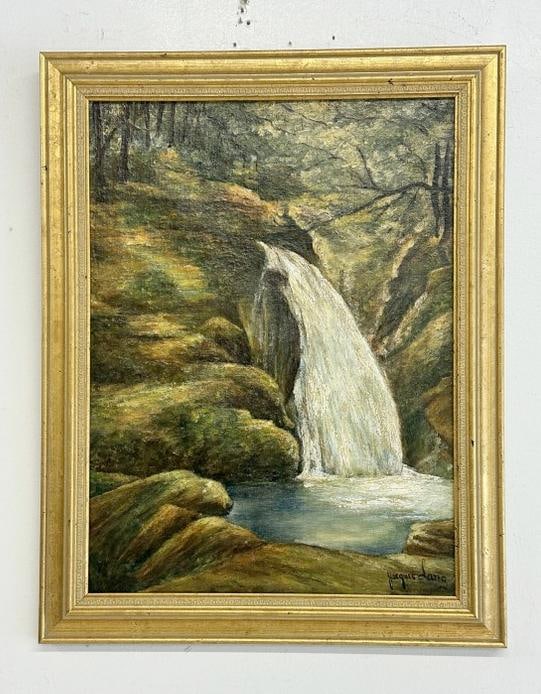 Jacque Lang impressionist o/c landscape with wateralls titled ( SMUGGLERS WATCHMOUNT MANSFIELD (1 of 5)