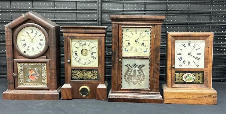 (4) 19th c mantel clocks from estate in Albany, N.Y. ( all have pendulums and (3) of the (4) have (1 of 4)