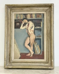 Louis George Bouche (1896 - 1969) o/c titled ( PEASANT SWEATER, 1940 ), with NYC Gallery label on