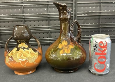 (2) pcs. Floral decorated art pottery incl. ( REDWOOD & ROSEVILLE ROZANE ), both in fine condition,