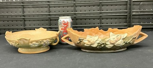 ROSEVILLE (2) pcs. Incl. Magnolia pattern console bowl & Cosmos 2 handled bowl, from Hudson Valley