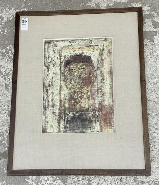 Mid Century impressionist gouache portrait of man, (signed very small either THEO or THIO ? ), (1 of 5)