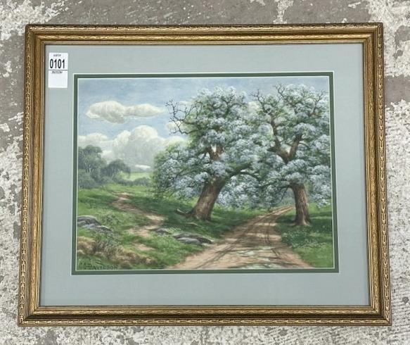 Charles Grant Davidson (1865 - 1945) pastel landscape with trees in bloom, signed lower left, nicely (1 of 3)