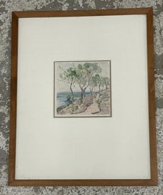 Zulma (Parker) Steele (1881 - 1979) Monotype - trees on shore, measures 6" x 6", with DAVID FINDLAY