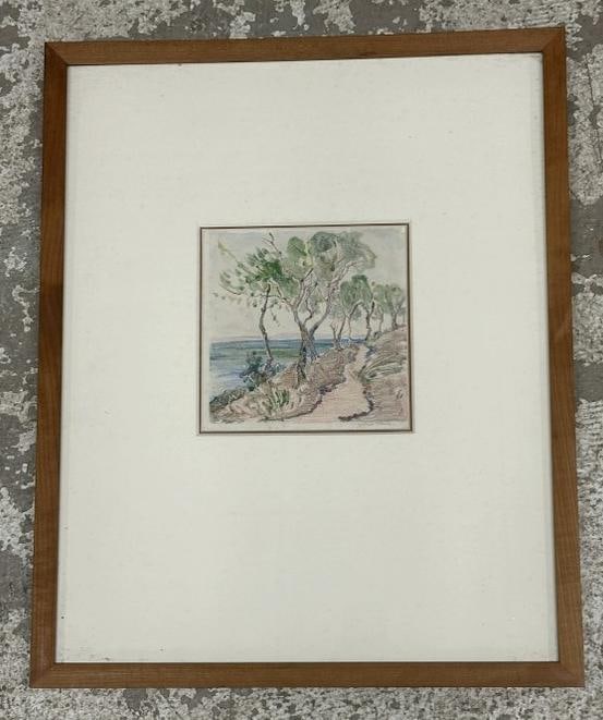 Zulma (Parker) Steele (1881 - 1979) Monotype - trees on shore, measures 6" x 6", with DAVID FINDLAY (1 of 4)