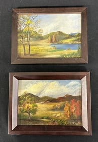 Ada Lillie Davis (1887 - 1978) (2) small o/b landscapes in matching frames, from Albany, N.Y. estate