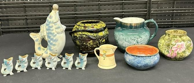 Misc. estate lot of porcelains and contemporary art glass vase, all from local estate, including (1 of 7)
