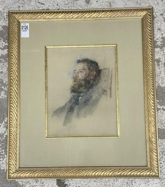 Circa 1900 pastel portrait of bearded gentleman, unsigned, beautifully framed and matted, in fine: Circa 1900 pastel portrait of bearded gentleman, unsigned, beautifully framed and matted, in fine estate condition. Portrait measures 13" x 9.5", the frame measures 22" x 19". From the Hudson, New Yor