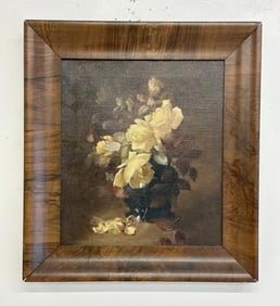 Circa 1940's o/c floral still life, unsigned, in nice mahogany older frame. Nice estate condition,