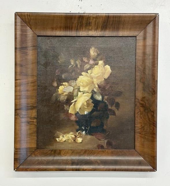 Circa 1940's o/c floral still life, unsigned, in nice mahogany older frame. Nice estate condition, (1 of 3)
