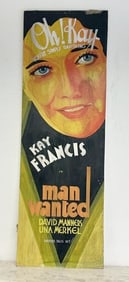 Original hand painted movie poster 1932 ( MAN WANTED ), starring Kay Francis in her first film for