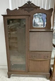 Circa 1900 oak side by side desk, with bookcase with adjustable shelves on one side and desk with