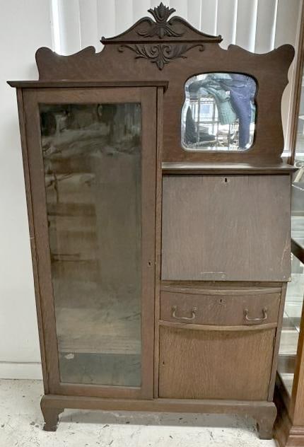 Circa 1900 oak side by side desk, with bookcase with adjustable shelves on one side and desk with (1 of 1)