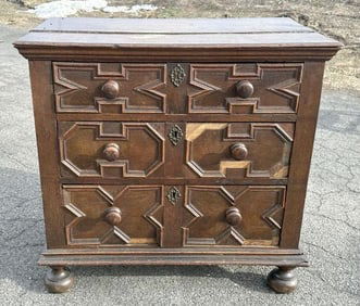 19th c oak chest of drawers with ball feet,  from Woodstock, N. Y. estate, ( missing some drawers