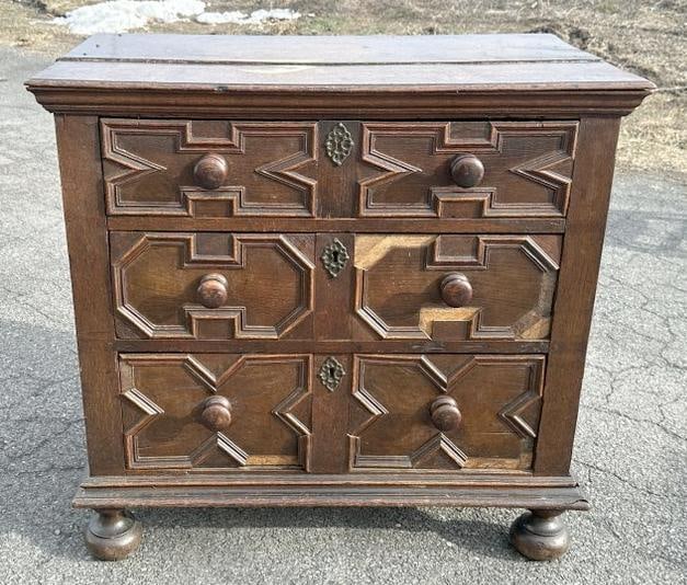 19th c oak chest of drawers with ball feet, from Woodstock, N. Y. estate, ( missing some drawers (1 of 4)