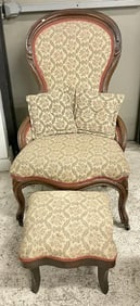 Victorian walnut ladies chair with a footstool in same material, structurally sound, from estate in