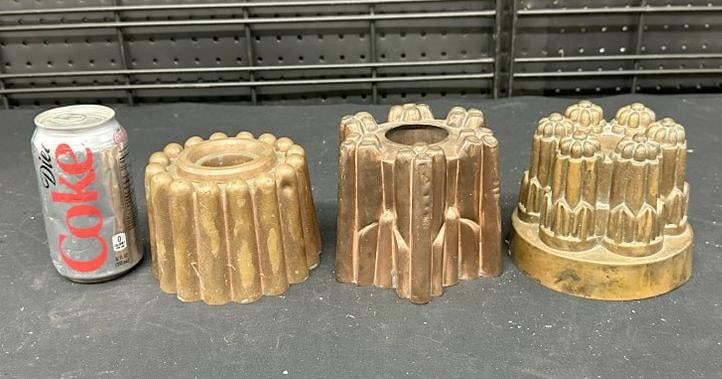 (3) early copper molds, from Hudson Valley estate of old time antique dealer, they were on display: (3) early copper molds, from Hudson Valley estate of old time antique dealer, they were on display in her home. To show scale the tallest measures 4.75" high.
