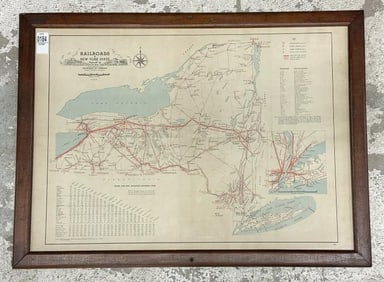 Framed ( RAILROADS OF NEW YORK STATE MAP ), issued in 1958, by DEPARTMENT OF COMMERCE….From