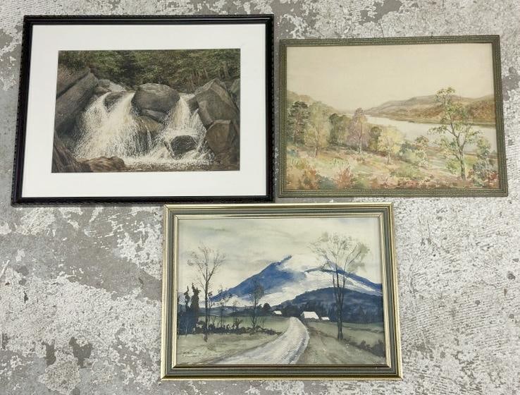 (3) framed older w/color landscapes from estate collection in Albany, N.Y. Includes an unsigned one (1 of 8)