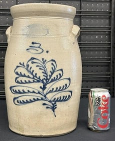J. BURGER JR. ROCHESTER NY 3 gallon stoneware decorated butter churn ( has hairlines, but solid ),