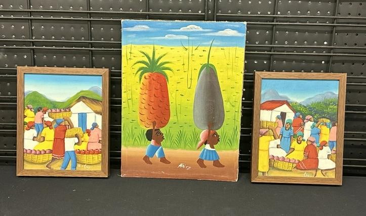 (3) Hatian o/c paintings (2) signed CAYO & (1) signed FRITZ, from local Hudson Valley estate, to (1 of 5)