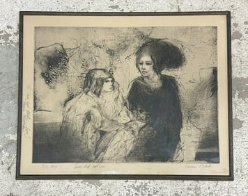 Susan B. Hale 1964 etching with aquatint titled ( SOME DID NOT SEE ), in Mid Century frame of the