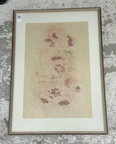 Jane Axel ink & pen & ink drawing dated 1961, titled ( RED ONIONS ), in frame of the period, from